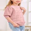 Batermoon Girls' Puff Short Sleeve Sweaters Crewneck Hollow Out Knit Pullover Tops Pink view 4