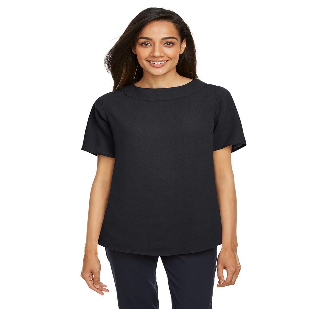 Ladies Boat-Neck Blouse-Black-XL