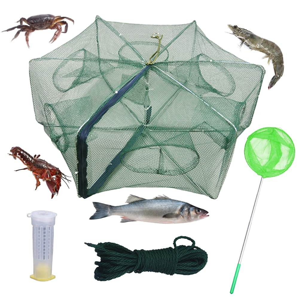 1/2 Pcs Foldable Fishing Bait Trap,6Holes Cast Portable Minnow Trap Fish Trap Crab Trap Crawfish Trap Crab Crayfish Shrimp Net