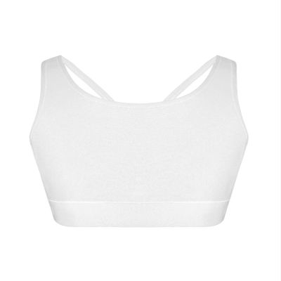 easyforever Kids Girls Athletic Sport Bra Strappy Back Vest Crop Top Tanks for Gym Workout Dance Gymnastics White E 4