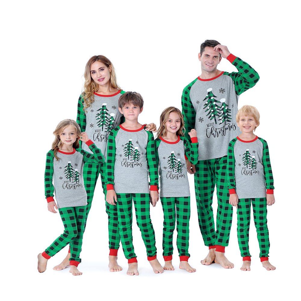 Benaive Matching Family Christmas Pajamas Set Holiday Pjs for Women Men Sleepwear (Grey & Green, XmasTree, 6)