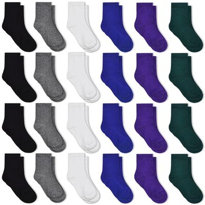 GENTABY 24 Pairs Kids Socks - 4 Each: Forest Green/Royal Blue/Violet/Dark Gray/Black/White, 1-2T