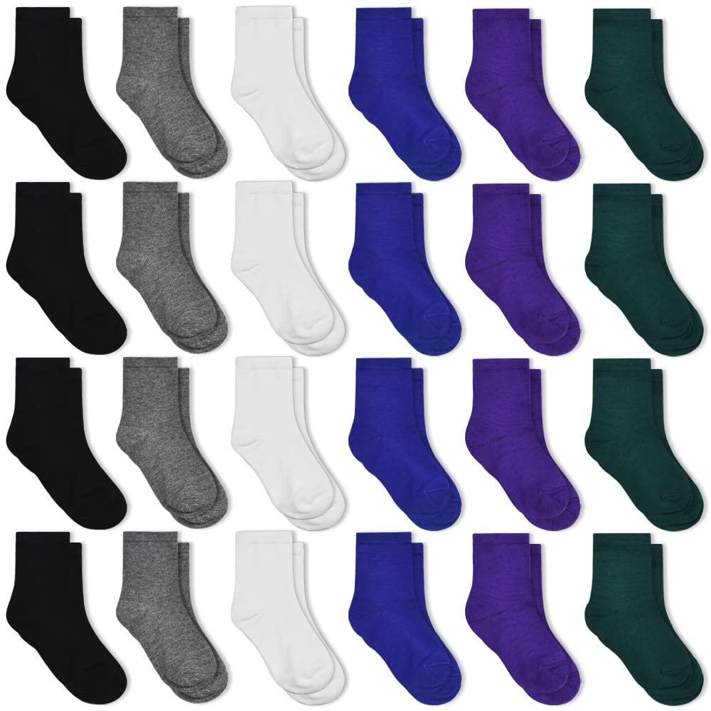 GENTABY 24 Pairs Kids Socks - 4 Each: Forest Green/Royal Blue/Violet/Dark Gray/Black/White, 1-2T