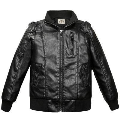 Ikevan Kids Leather Jackets Fashion Collar Motorcycle Jacket Faux Leather Zipper Coats Baby Boys Winter Coat 3-17Y (Black, 3-4 years)