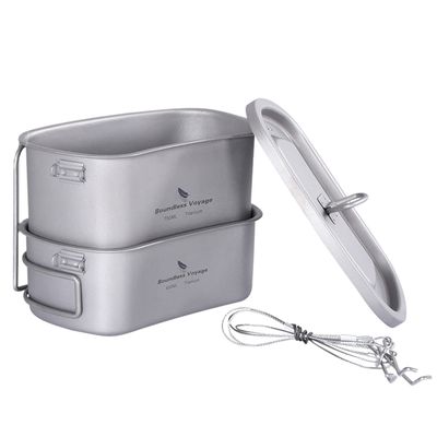 Boundless Voyage Titanium Canteen Mess Kit with Lid and Folding Handle Ultralight Portable Bowl Pot Cup Mug for Outdoor Camping Hiking Backpacking (Ti15158C (750ml+400ml))