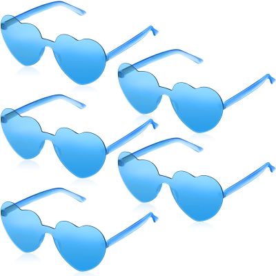 Maxdot 5 Pcs Halloween Heart Shaped Sunglasses Rimless Heart Glasses Women for Cosplay Party(Blue)