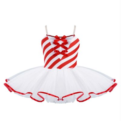 FEESHOW Children Girls Christmas Elf Santa Claus Frosty Snow-Man Costume Figure Ice Skating Ballet Dance Tutu Dress D Red 8 Years
