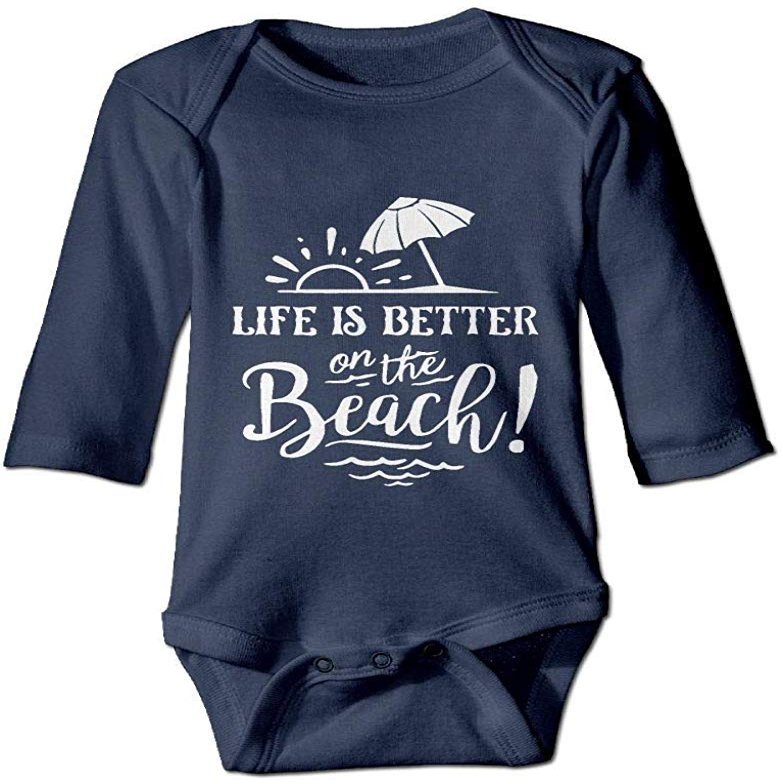 Life is Better on The Beach Cute Toddler Long Sleeve Rompers Baby Boys Girls Bodysuit Navy