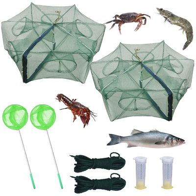 2 Pcs Foldable Fishing Bait Trap,6Holes Cast Portable Minnow Trap Fish Trap Crab Trap Crawfish Trap Crab Crayfish Shrimp Net