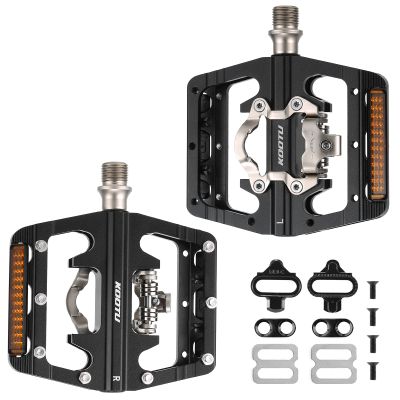KOOTU Mountain Bike Pedals, Dual Function Platform and SPD Pedal Aluminum 9/16" Sealed Clipless Pedals Bicycle Pedals with SPD Cleats- Great for Road, MTB, Mountain Bikes