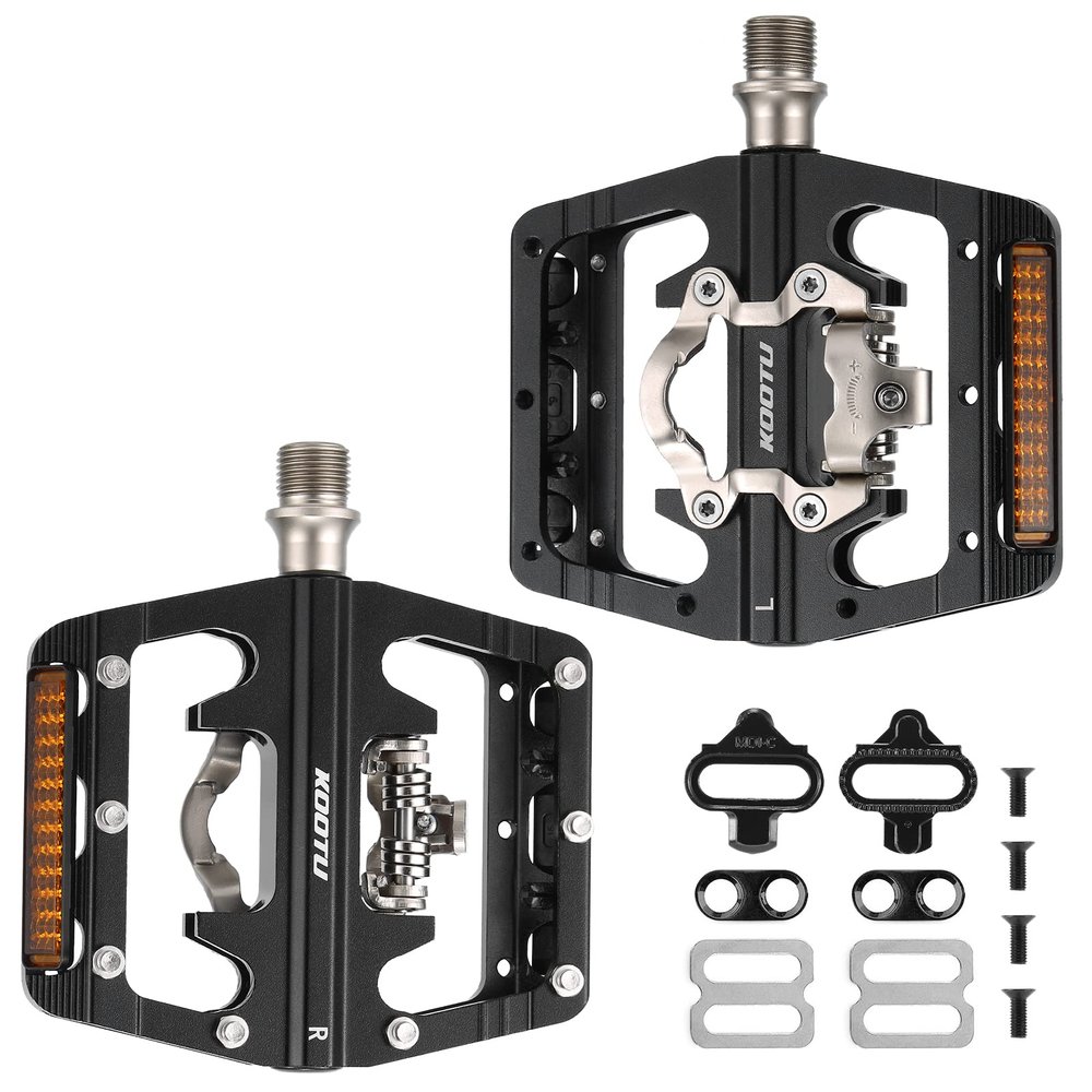 KOOTU Mountain Bike Pedals, Dual Function Platform and SPD Pedal Aluminum 9/16" Sealed Clipless Pedals Bicycle Pedals with SPD Cleats- Great for Road, MTB, Mountain Bikes