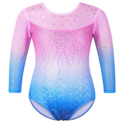 BAOHULU Gymnastics Leotard for Girls Shiny Practice Dancewear B272_PinkBlue_12A