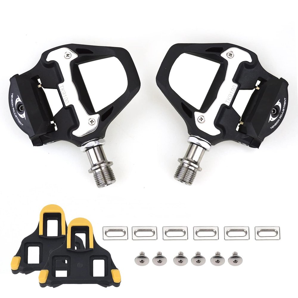 Lightweight Self-Locking Pedals for Shimano SPD SL System, Road Bike Pedals Cleats Set for Shimnao SPD-SL Clipless Pedals (Titanium Axle (215g))