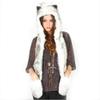 Faux Fur Hooded Cap Scarf Gloves Set Women Teen Girls Thick Plush Earflap Hat Winter Cozy Thermal Full Hood Hat with Pocket Mitten Muffler, Christmas Halloween Costume Beanie Accessory view 2