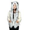 Faux Fur Hooded Cap Scarf Gloves Set Women Teen Girls Thick Plush Earflap Hat Winter Cozy Thermal Full Hood Hat with Pocket Mitten Muffler, Christmas Halloween Costume Beanie Accessory view 3