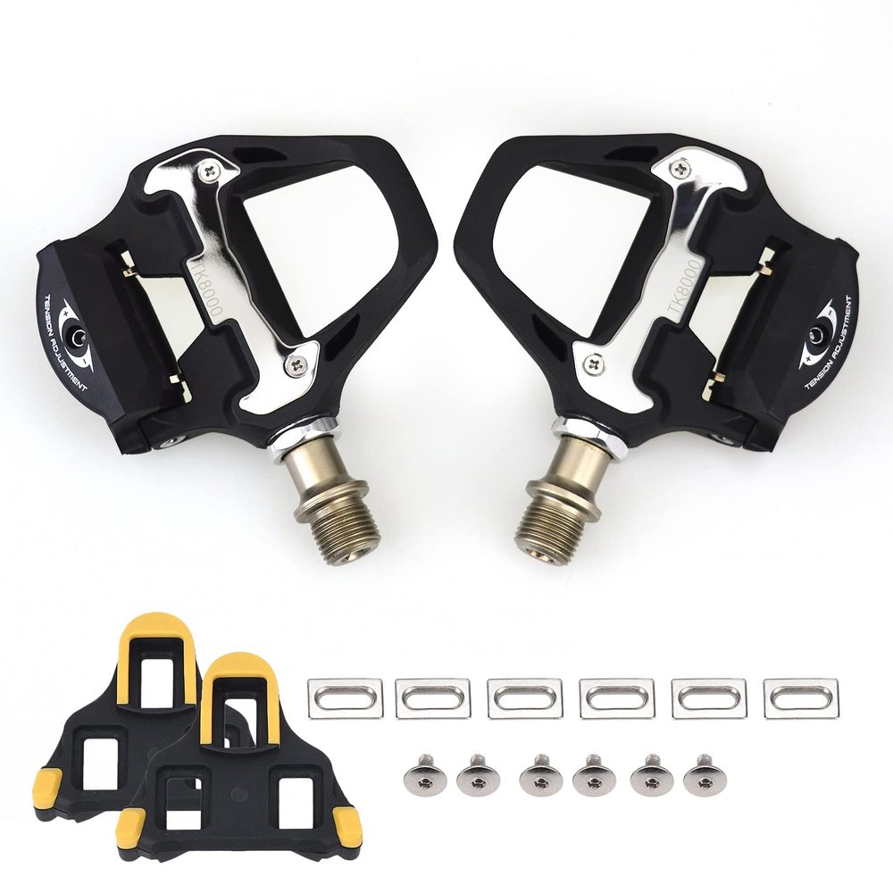 Lightweight Self-Locking Pedals for Shimano SPD SL System, Road Bike Pedals Cleats Set for Shimnao SPD-SL Clipless Pedals (Cr-Mo Axle (265g))