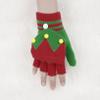 Freebily Girls Christmas Gloves Stretchy Knitted Winter Warm Gloves Half Finger Cute Cartoon Print Gloves Red&Green One Size view 3