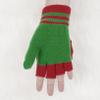 Freebily Girls Christmas Gloves Stretchy Knitted Winter Warm Gloves Half Finger Cute Cartoon Print Gloves Red&Green One Size view 4