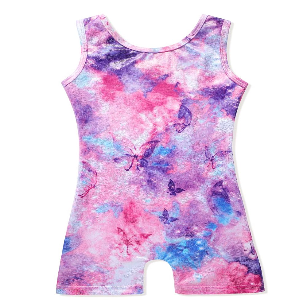 Belovance Leotards for Girls Gymnastics Unicorn Athletic Dance Wear Shiny Rainbow Blue Hotpink (Butterfly Hotpink, 9-10 Years)