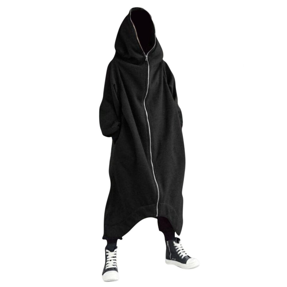 WUAI-Men Baggy Romper Zip Up One Piece Jumpsuit Pajamas Casual Loose Hooded Onesies Tracksuit Zip Up Overalls Playsuit(Black,XX-Large)