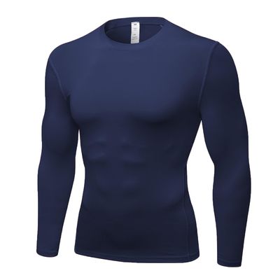 Men's Compression Long Sleeve Shirts, Cool Dry Sport Workout Underwear Shirt Athletic Baselayer Running Gym Tops Navy Blue-1