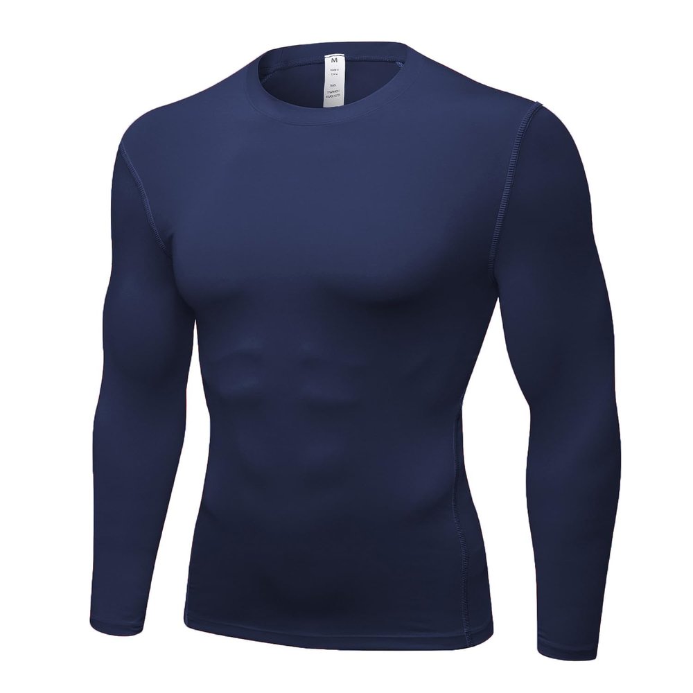 Men's Compression Long Sleeve Shirts, Cool Dry Sport Workout Underwear Shirt Athletic Baselayer Running Gym Tops Navy Blue-1