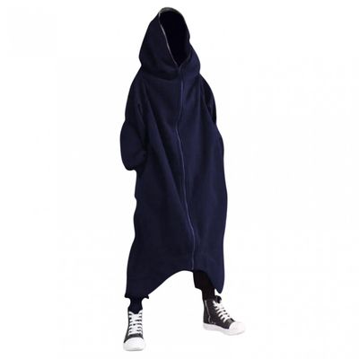 WUAI-Men Baggy Romper Zip Up One Piece Jumpsuit Pajamas Casual Loose Hooded Onesies Tracksuit Zip Up Overalls Playsuit(Navy,X-Large)