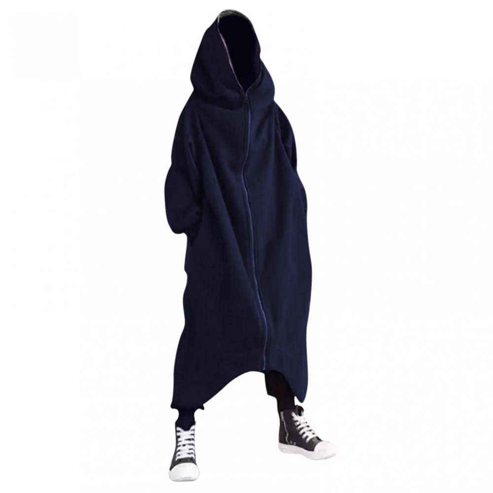 WUAI-Men Baggy Romper Zip Up One Piece Jumpsuit Pajamas Casual Loose Hooded Onesies Tracksuit Zip Up Overalls Playsuit(Navy,X-Large)