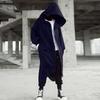 WUAI-Men Baggy Romper Zip Up One Piece Jumpsuit Pajamas Casual Loose Hooded Onesies Tracksuit Zip Up Overalls Playsuit(Navy,X-Large) view 3