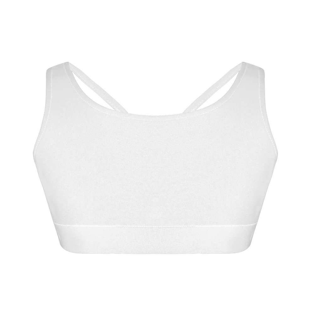 easyforever Kids Girls Athletic Sport Bra Strappy Back Vest Crop Top Tanks for Gym Workout Dance Gymnastics White E 6