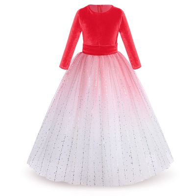 Flower Girl Velvet Dress for Kids Wedding Bridesmaid Pageant Communion Party Fall Prom Formal Evening Dance Ball Gown Princess Puffy Tulle Baptism Christening Dresses Red-Gradient 3-4T