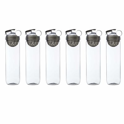 DISCOUNT PROMOS 6 Gridiron Infuser Water Bottles Set, 27 oz. - Screw On, Flip-Top Lid, Spill-Resistant, BPA-Free - Smoke