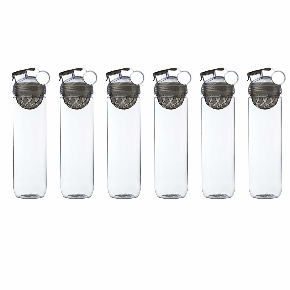 DISCOUNT PROMOS 6 Gridiron Infuser Water Bottles Set, 27 oz. - Screw On, Flip-Top Lid, Spill-Resistant, BPA-Free - Smoke