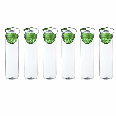 DISCOUNT PROMOS 6 Gridiron Infuser Water Bottles Set, 27 oz. - Screw On, Flip-Top Lid, Spill-Resistant, BPA-Free - Lime Green
