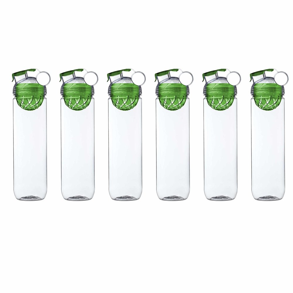 DISCOUNT PROMOS 6 Gridiron Infuser Water Bottles Set, 27 oz. - Screw On, Flip-Top Lid, Spill-Resistant, BPA-Free - Lime Green
