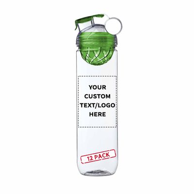 DISCOUNT PROMOS 12 Gridiron Infuser Water Bottles Set, 27 oz. - Customizable Text, Logo - Screw On, Flip-Top Lid, Spill-Resistant, BPA-Free - Lime Green
