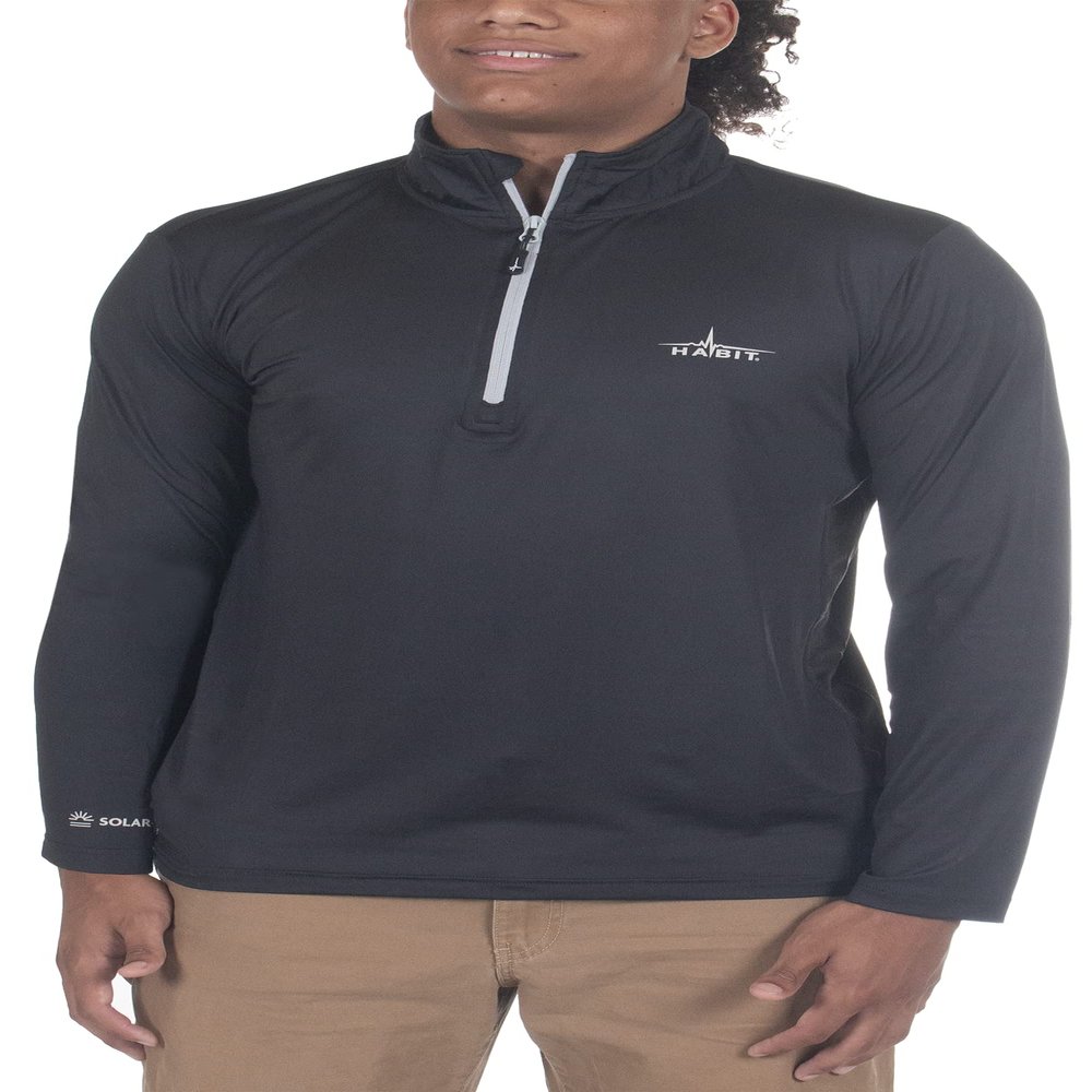 HABIT Men's Black Fork Mountain Trail 1/4 Zip Performance Layer, Black, Large