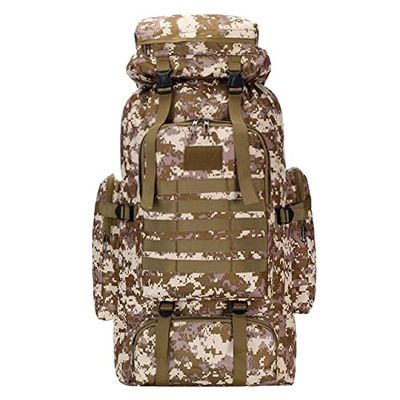 80L Waterproof Molle Camo Tactical Backpack Military Army Hiking Camping Backpack Travel Rucksack Outdoor Sports Climbing Bag (Desert camo)
