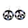 Peace Sign Dangle Earrings for Women Cute Flowers Pattern Hippie Wooden Earrings 60s and 70s Costume Party Favors view 1
