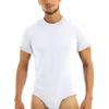 ACSUSS Men's Short Sleeve Undershirt Press Button Crotch Shirt Bodysuit Round Neck Leotard Tops White 4X-Large view 1