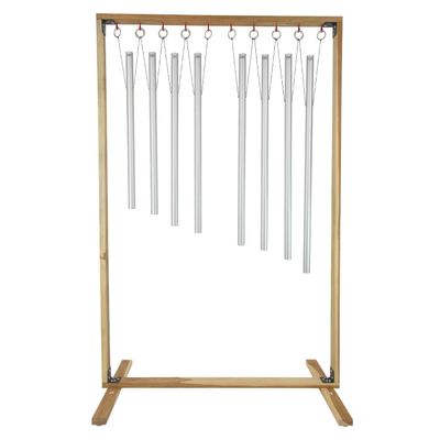 Set of 8 Harmonic Tuned Healing Chimes with Wooden Stand Includes 8 Chimes, Stand, & Mallet/Pure Sounds & Overtones/Hand-Crafted Wood Stand
