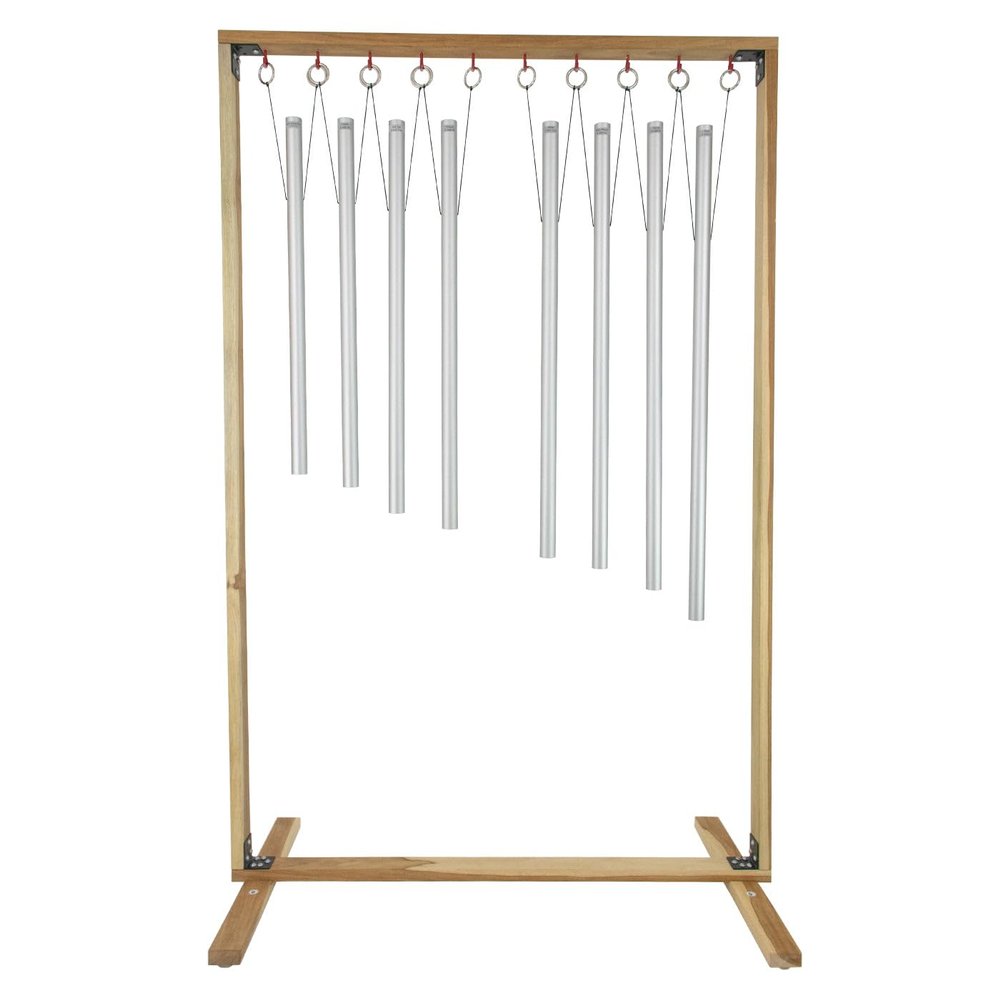 Set of 8 Harmonic Tuned Healing Chimes with Wooden Stand Includes 8 Chimes, Stand, & Mallet/Pure Sounds & Overtones/Hand-Crafted Wood Stand