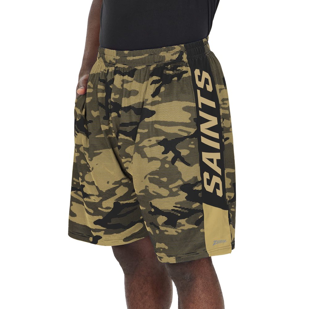 Zubaz NFL Men's Adult Athletic Shorts Camo Lines, New Orleans Saints, Small