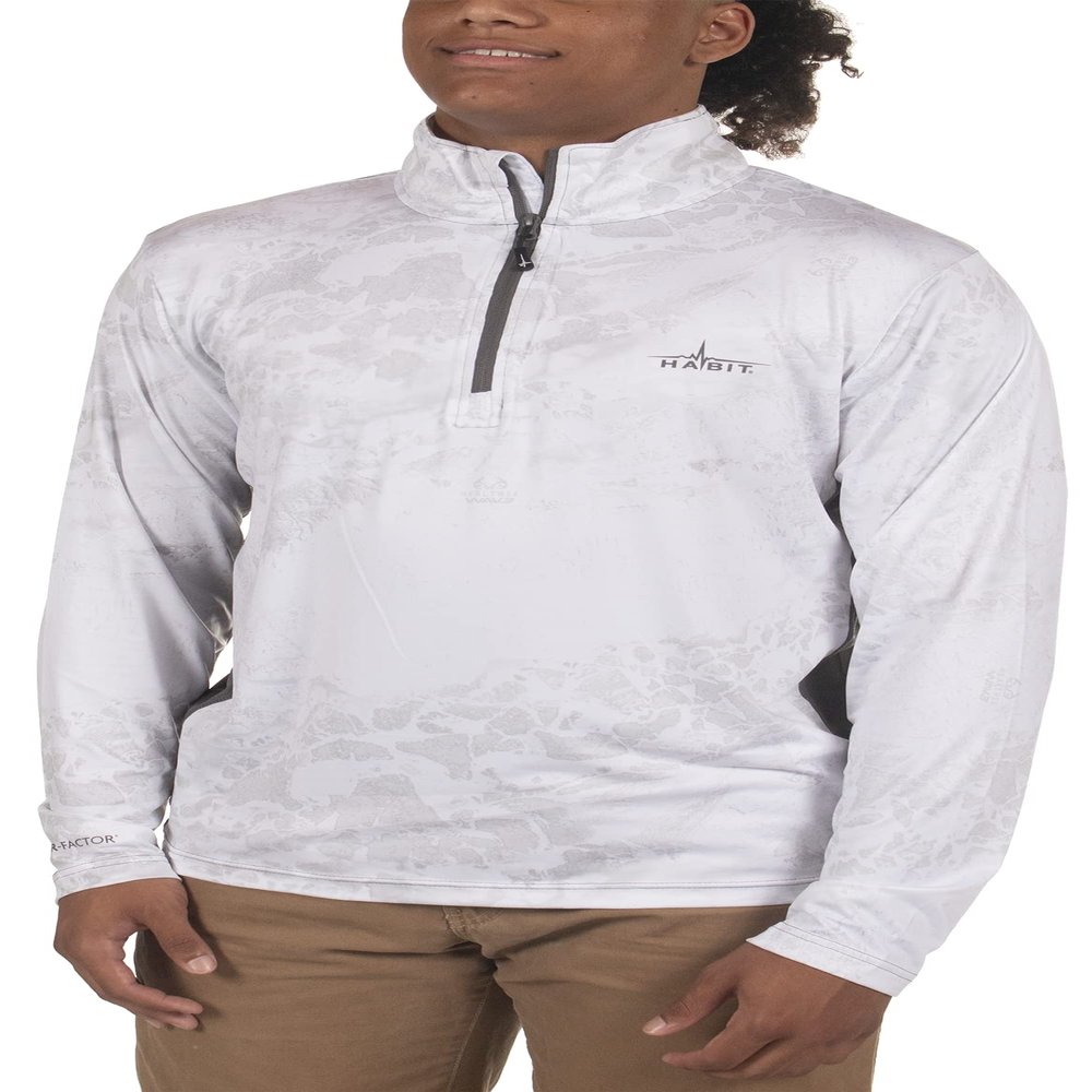 HABIT Men's Black Fork Mountain Trail 1/4 Zip Performance Layer, RT Wav3 White/Granite Gray, X-Large