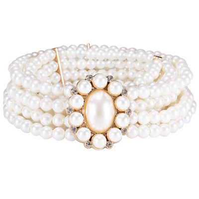 Barry.Wang Pearl Belts Women Wedding Dress Belt Sash Flowers White Waist Chain Elastic