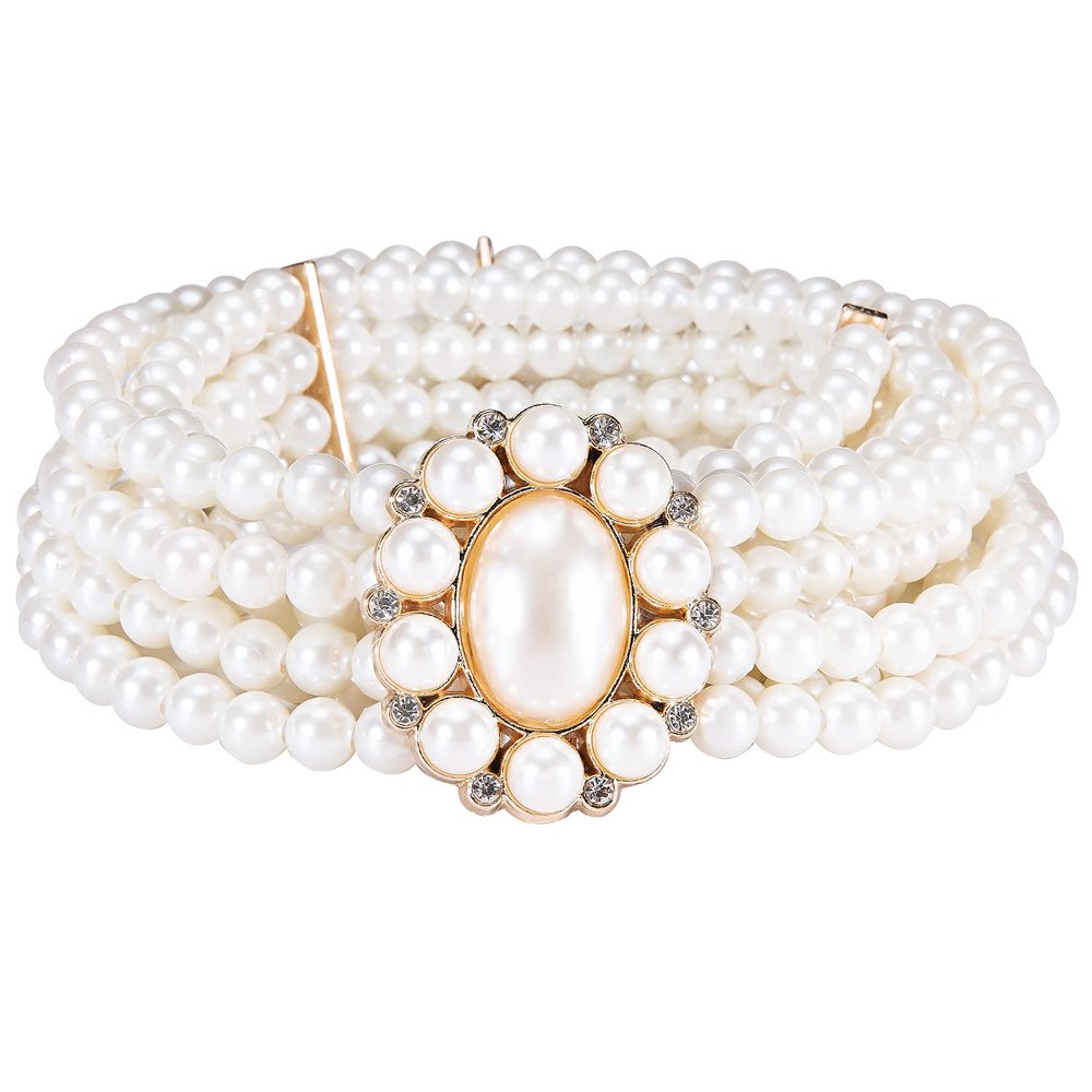Barry.Wang Pearl Belts Women Wedding Dress Belt Sash Flowers White Waist Chain Elastic