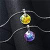 2pcs Colorful Crystal Butterfly Star Shell Heart Shape Pendant Necklace Stainless Purple & Yellow Shining Rhinestone Jewelry for Women Gifts-Heart view 3