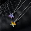 2pcs Colorful Crystal Butterfly Star Shell Heart Shape Pendant Necklace Stainless Purple & Yellow Shining Rhinestone Jewelry for Women Gifts-Star view 2