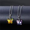 2pcs Colorful Crystal Butterfly Star Shell Heart Shape Pendant Necklace Stainless Purple & Yellow Shining Rhinestone Jewelry for Women Gifts-Butterfly view 2