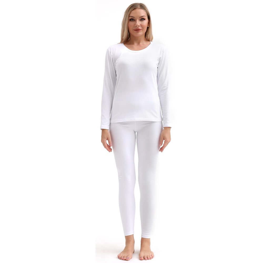 PISIQI Thermal Underwear Women Ultra-Soft Long Johns Set Base Layer Skiing Winter Warm Top & Bottom (White, X-Small)